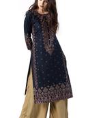 blue rayon printed long-kurtis For Women