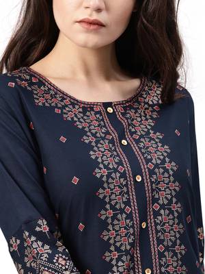 blue rayon printed long-kurtis For Women 2