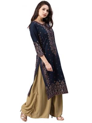 blue rayon printed long-kurtis For Women 3