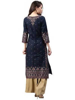 blue rayon printed long-kurtis For Women 4