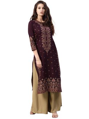maroon rayon printed long-kurtis For Women 1