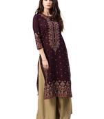 maroon rayon printed long-kurtis For Women