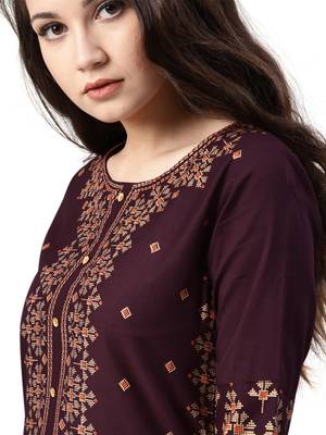 maroon rayon printed long-kurtis For Women 2