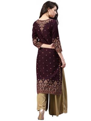 maroon rayon printed long-kurtis For Women 4