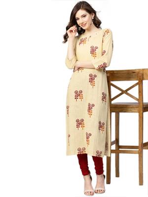 yellow rayon printed long-kurtis For Women 1