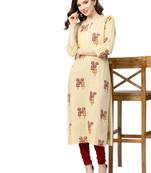 yellow rayon printed long-kurtis For Women