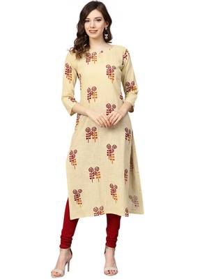 yellow rayon printed long-kurtis For Women 3