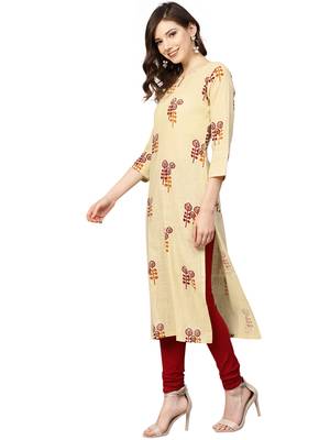 yellow rayon printed long-kurtis For Women 4