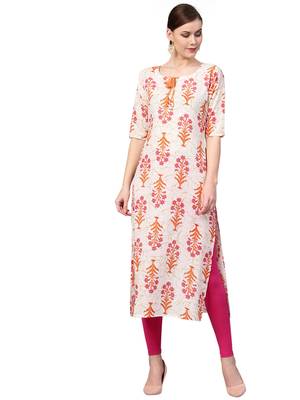 rani-pink rayon printed long-kurtis For Women 1