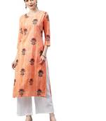 orange rayon printed long-kurtis For Women