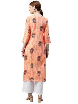 orange rayon printed long-kurtis For Women 3