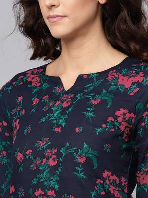 blue rayon printed long-kurtis For Women 2