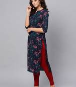 blue rayon printed long-kurtis For Women