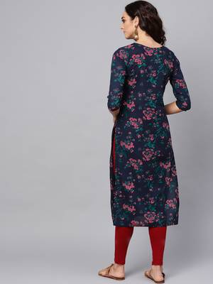 blue rayon printed long-kurtis For Women 3