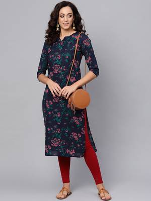 blue rayon printed long-kurtis For Women 4