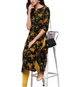 yellow rayon printed long-kurtis For Women