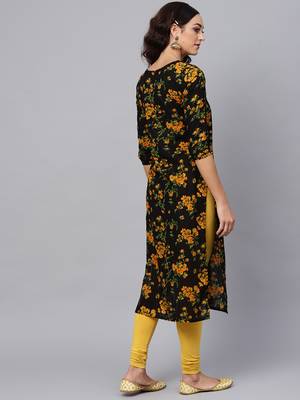 yellow rayon printed long-kurtis For Women 4