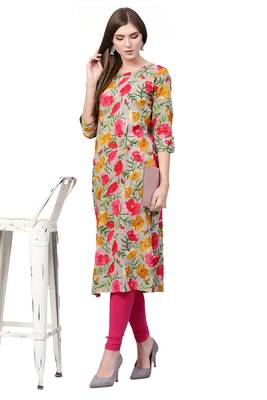 light-pink rayon printed long-kurtis For Women 1
