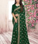 green embroidered polyester saree with blouse