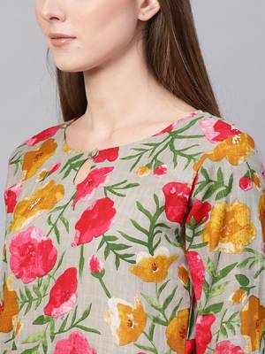 light-pink rayon printed long-kurtis For Women 2