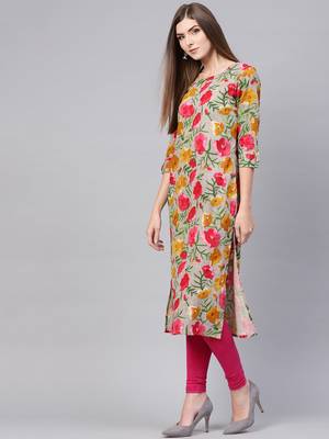 light-pink rayon printed long-kurtis For Women 3