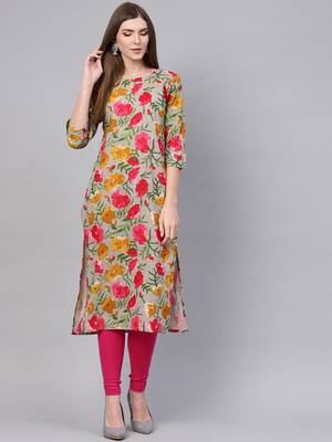 light-pink rayon printed long-kurtis For Women 5