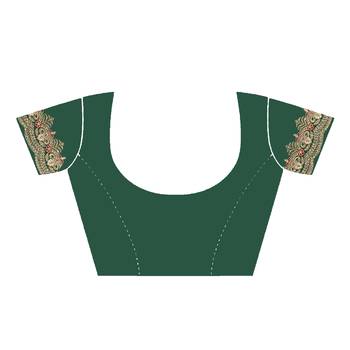 green embroidered polyester saree with blouse 4