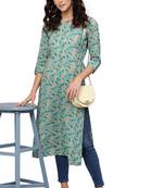 green rayon printed long-kurtis For Women