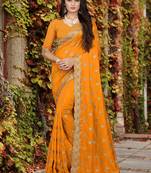 orange embroidered polyester saree with blouse