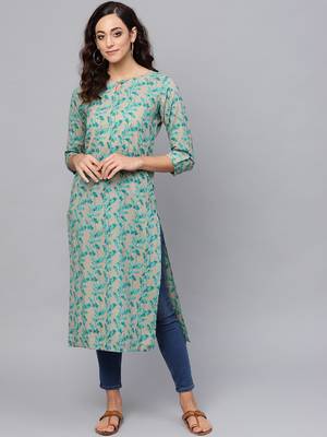 green rayon printed long-kurtis For Women 3