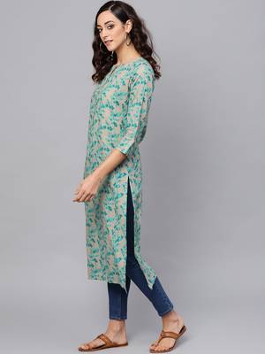 green rayon printed long-kurtis For Women 4