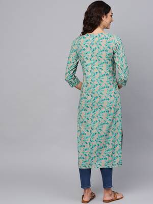 green rayon printed long-kurtis For Women 5