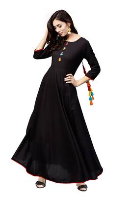 black rayon printed long-kurtis For Women 1