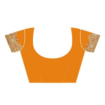 orange embroidered polyester saree with blouse 4