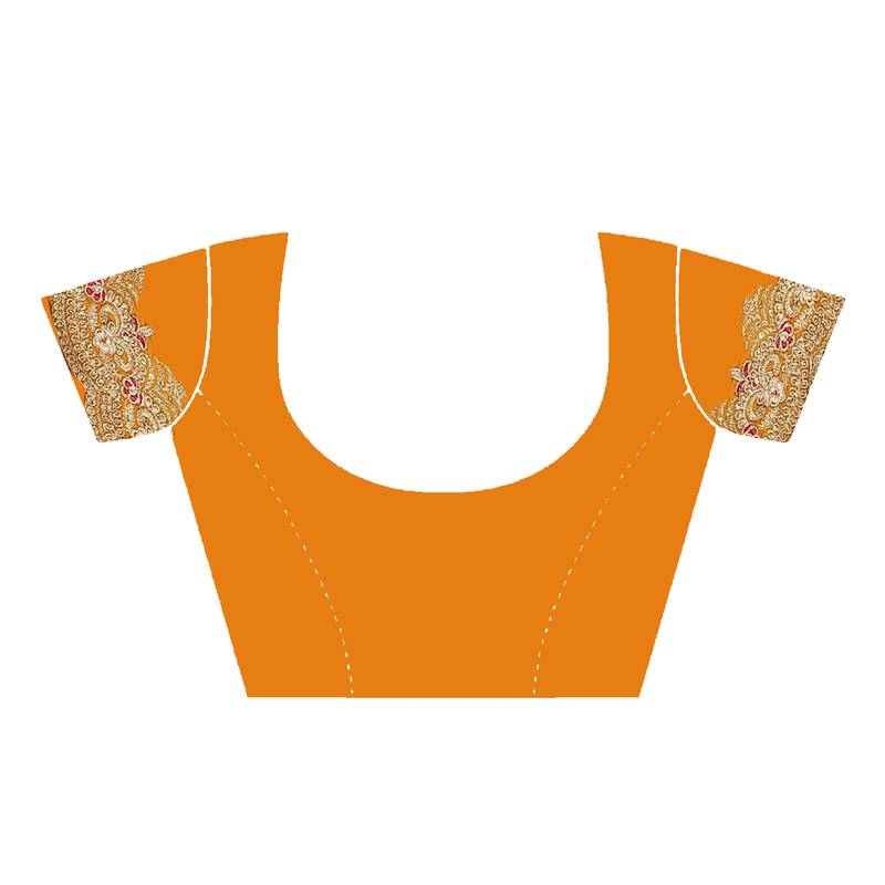 orange embroidered polyester saree with blouse