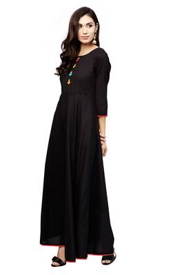 black rayon printed long-kurtis For Women 3