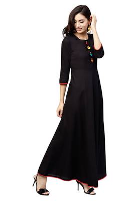 black rayon printed long-kurtis For Women 4
