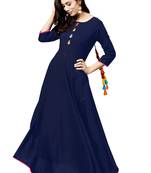 blue rayon printed long-kurtis For Women
