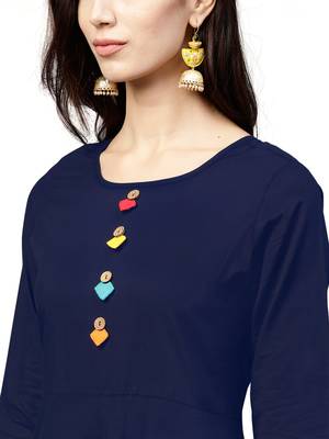 blue rayon printed long-kurtis For Women 2