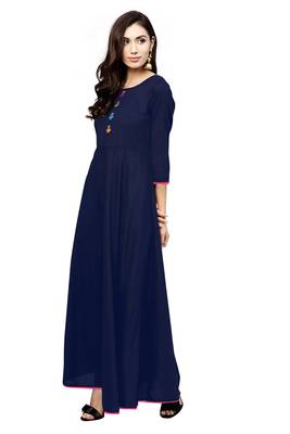 blue rayon printed long-kurtis For Women 3