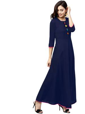 blue rayon printed long-kurtis For Women 4