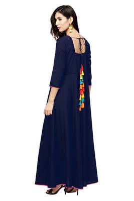 blue rayon printed long-kurtis For Women 5