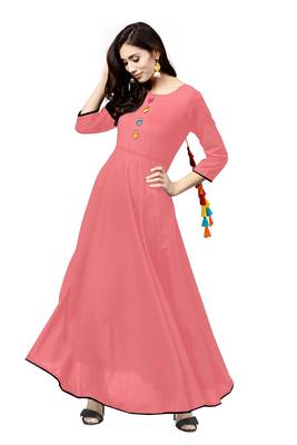 pink rayon printed long-kurtis For Women 1
