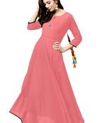 pink rayon printed long-kurtis For Women