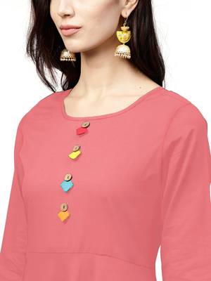 pink rayon printed long-kurtis For Women 2