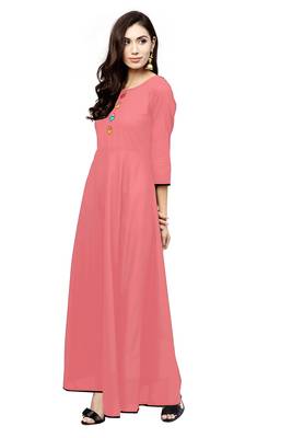 pink rayon printed long-kurtis For Women 4