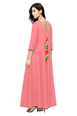 pink rayon printed long-kurtis For Women 5