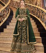 Dark Green Super Net Heavy Embroidered Anarkali Suit