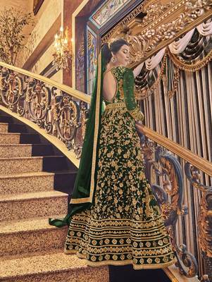 Dark Green Super Net Heavy Embroidered Anarkali Suit 2