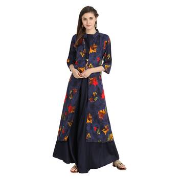 blue rayon printed Kurta & Skirt Set For Women 1